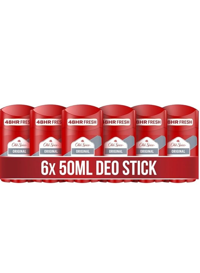 Old Spice Original Deodorant Stick for Men, 6 x 50 ml, 48H Fresh, Long-Lasting Fragrance in Perfume Quality, 0% Aluminium