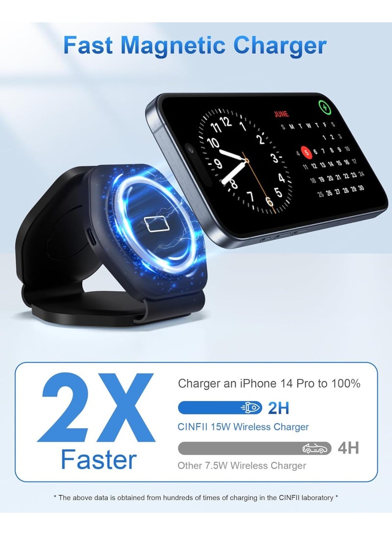 General 3 in 1 Wireless Charging Station for Apple MagSafe Charger, Foldable Magnetic Travel Charger for Multiple Devices iPhone 16 15 14 13 12 Series Apple Watch AirPods Pro Black  - Image 4