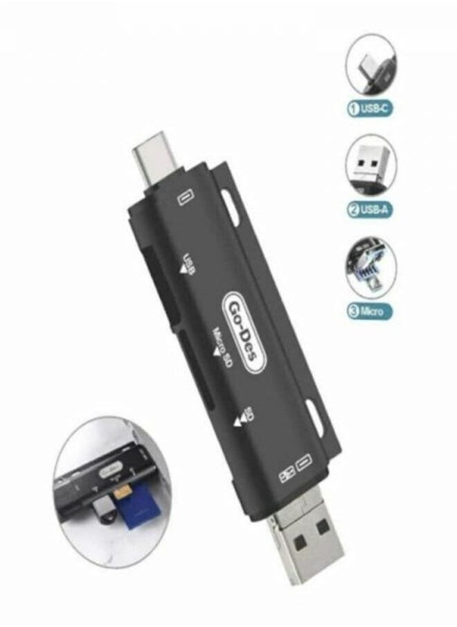 GO-DES - 3 In 1 Type-C Otg Extension High Speed Tf Memory Card Reader For Pc Computer Phone Black - Image 1