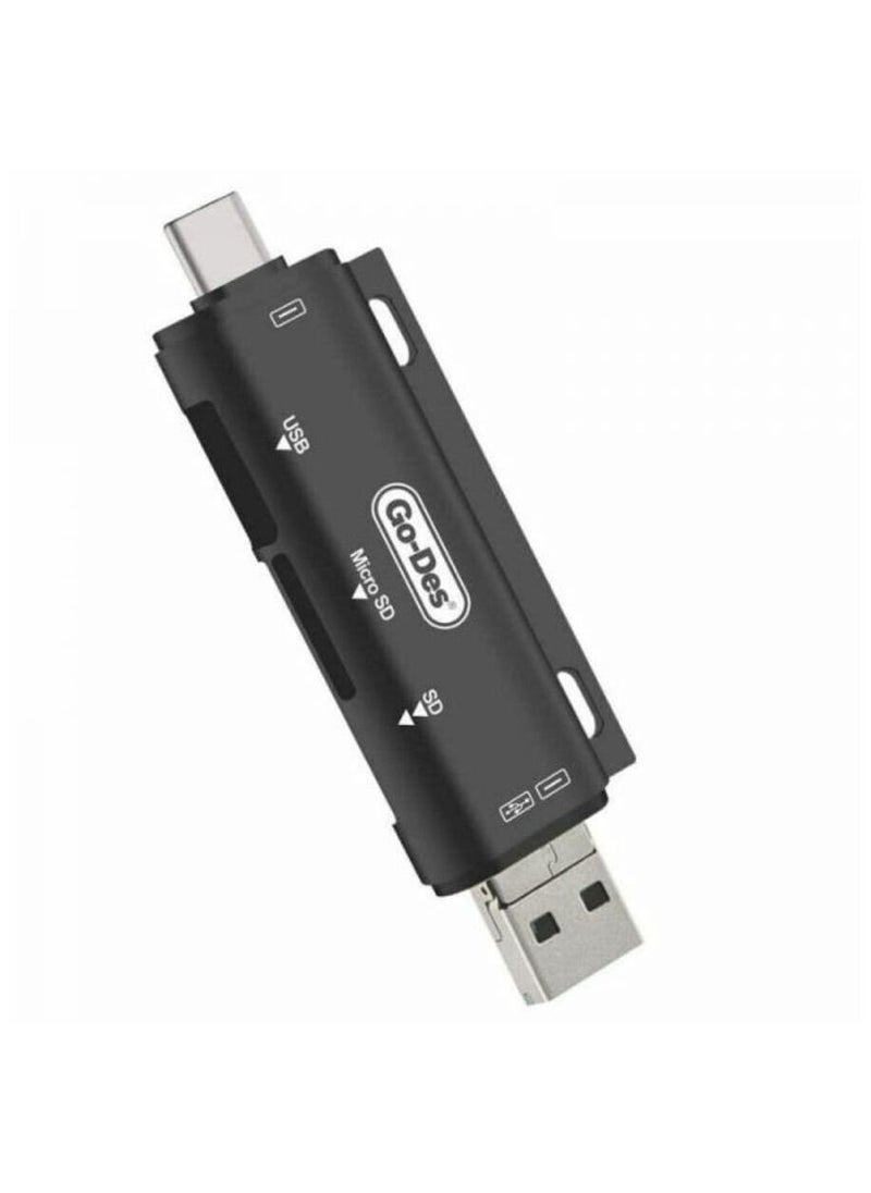 GO-DES - 3 In 1 Type-C Otg Extension High Speed Tf Memory Card Reader For Pc Computer Phone Black - Image 1