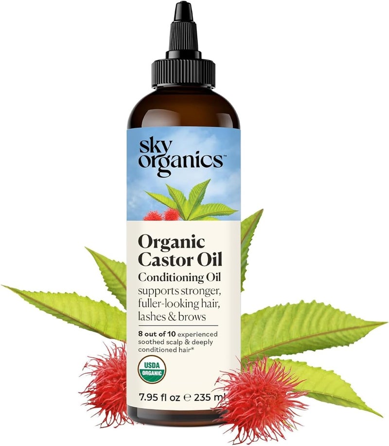 Sky Organics Organic Castor Oil Volumizing Hair Oil Pure Castor Oil for Face Hair Scalp Cold Pressed Natural Conditioner Omega Fatty Acids Vegan Beauty Hair Care Self Care 237ml