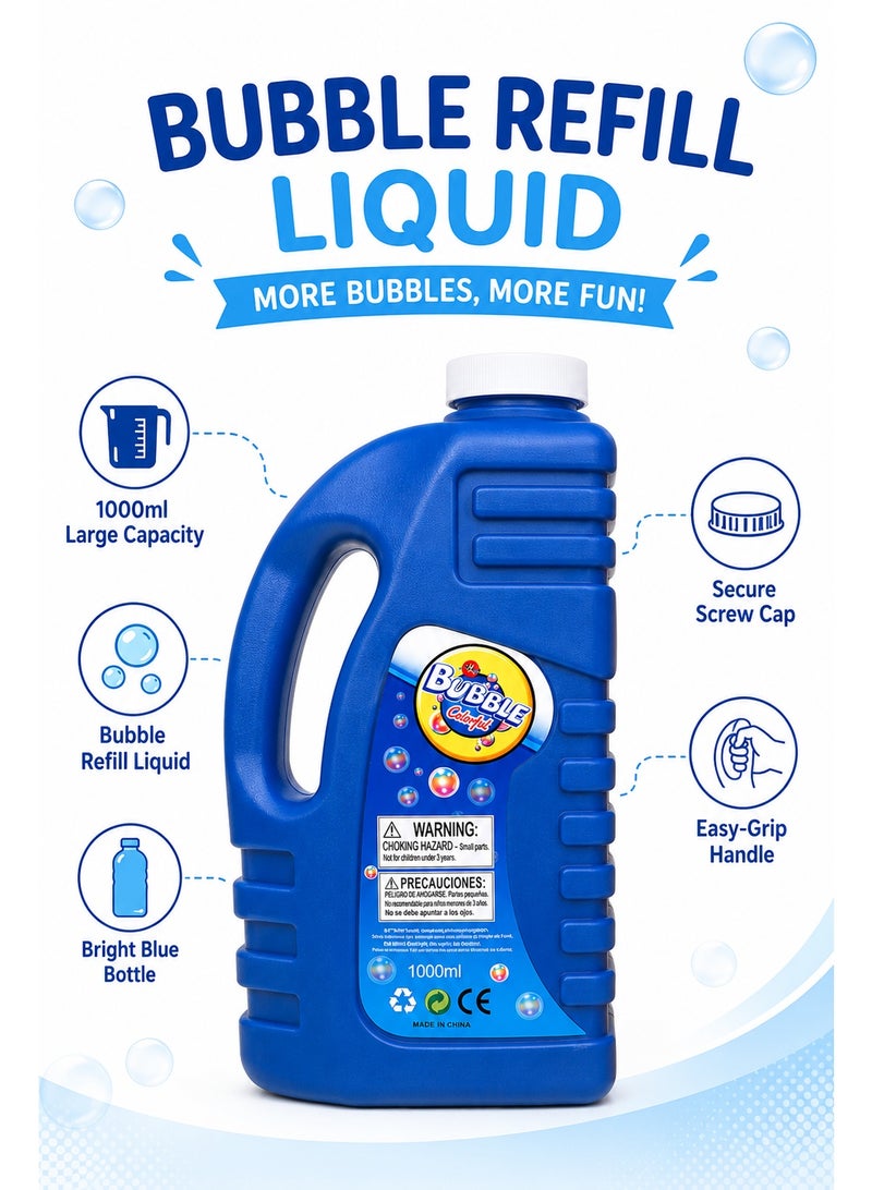 Bubble Refill Liquid 1000ml Blue Bottle – Large Capacity Bubble Solution Refill with Easy-Grip Handle, Secure Screw Cap for Bubble Wands, Bubble Machines, Outdoor Play & Party Fun - Image 3