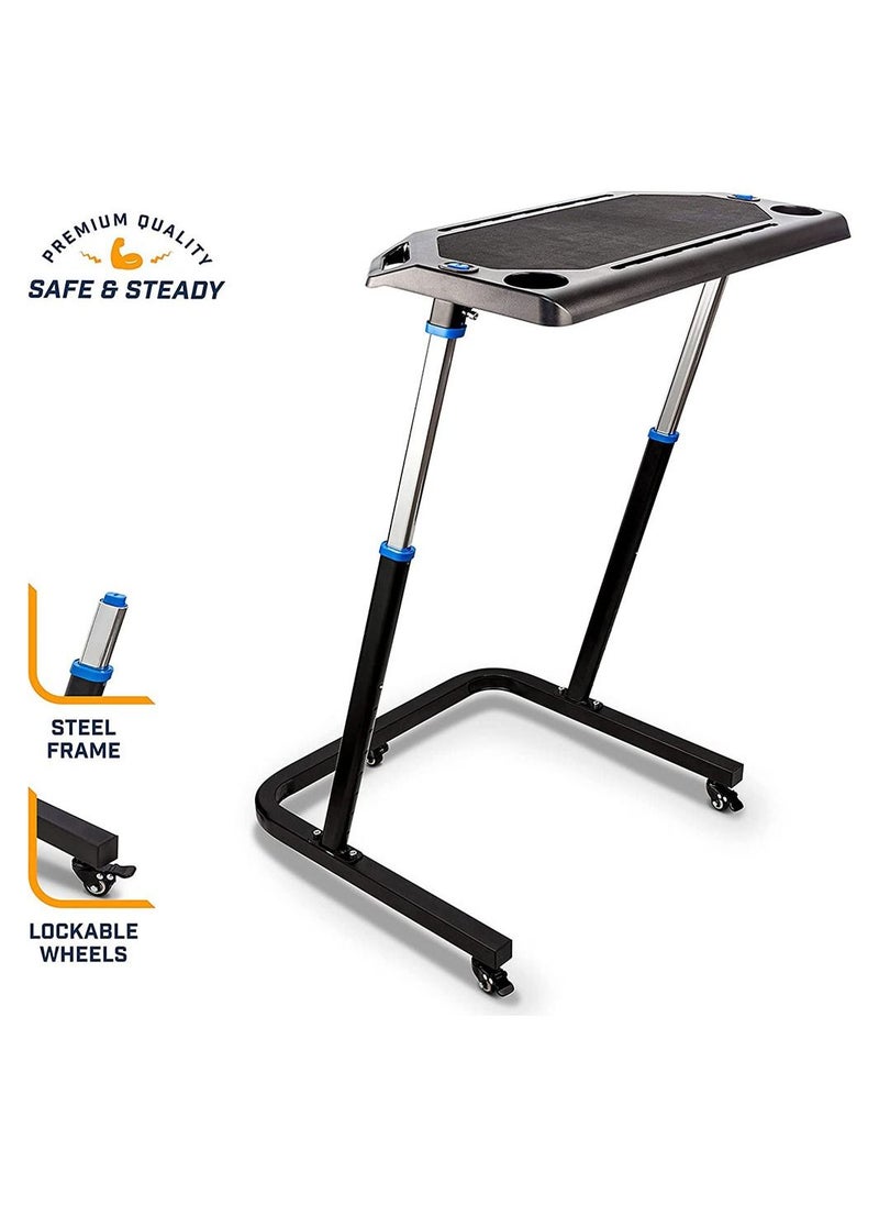 Generic Bike Trainer Fitness Desk Portable Workstation Table for Cycling and Exercise Adjustable Height Gadget Slots and Lockable Wheels  - Image 3