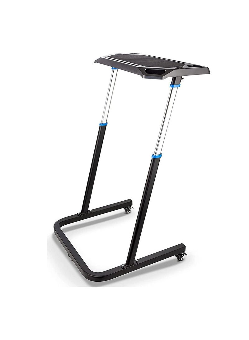 Bike Trainer Fitness Desk Portable Workstation Table for Cycling and Exercise Adjustable Height Gadget Slots and Lockable Wheels