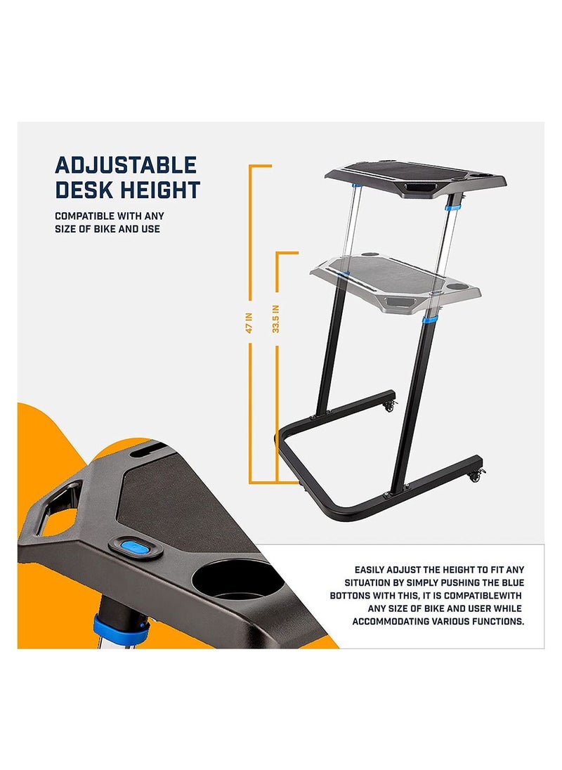 Generic Bike Trainer Fitness Desk Portable Workstation Table for Cycling and Exercise Adjustable Height Gadget Slots and Lockable Wheels  - Image 5