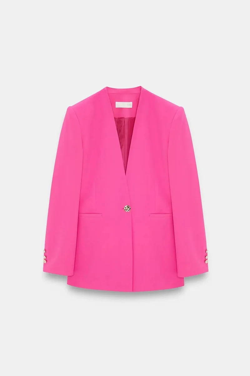 Dilvin Bright Pink DILVIN Women’s Slim Fit Crepe Blazer Jacket for Women | Best Price UAE