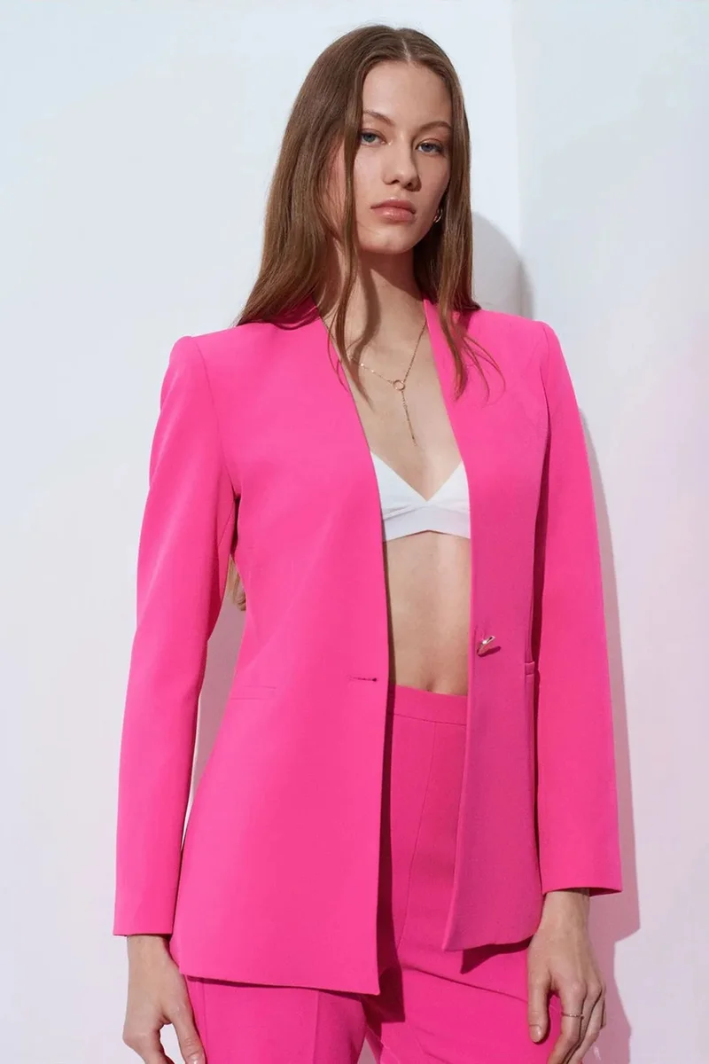Dilvin Bright Pink DILVIN Women’s Slim Fit Crepe Blazer Jacket for Women | Best Price UAE