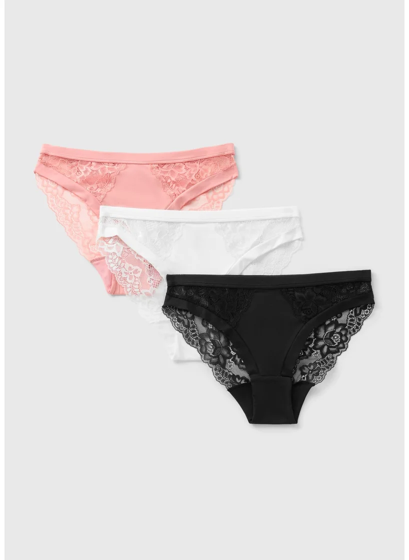 Matalan 3 Pack Multicolour Lace Brushed High Leg Knickers