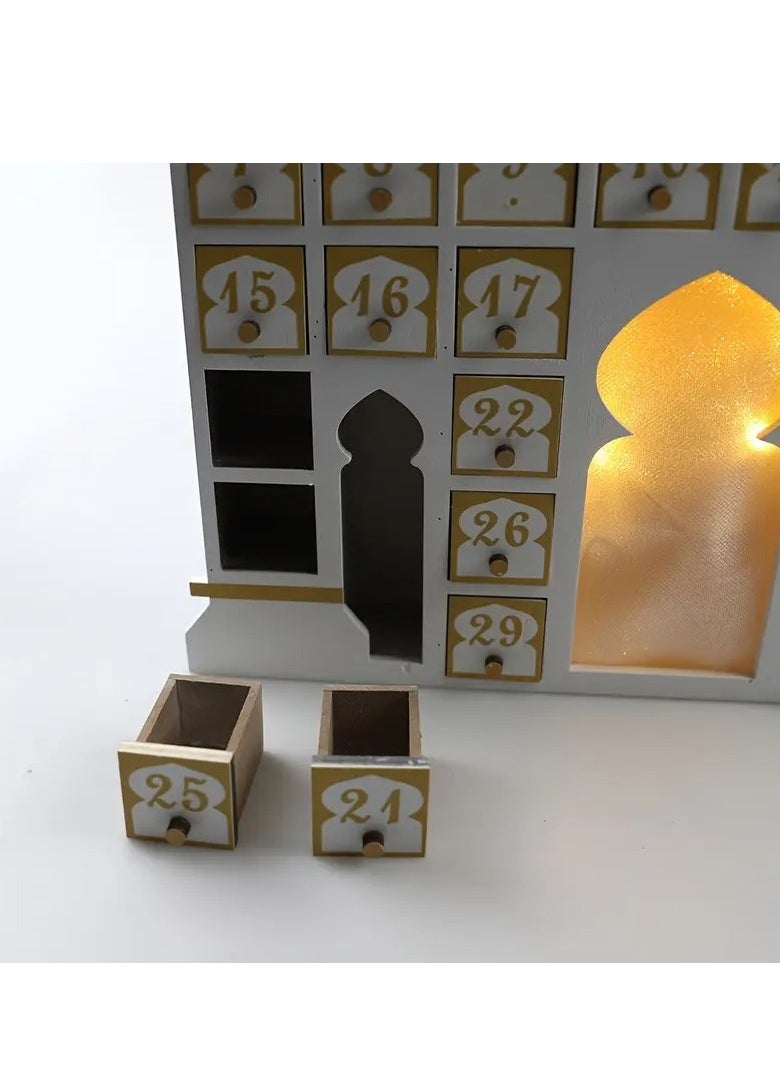 Home Care 1pc Wooden Eid Festival Castle Decoration - Vibrant LED Light Display, Functional Calendar, Spacious Cabinet, Beautiful Desktop Decoration, Exciting Countdown Feature - Perfect for Home Decor, Celebrate Ramadan with Style, Unique Window Decoration 32.8X52.5X5 cm  - Image 4