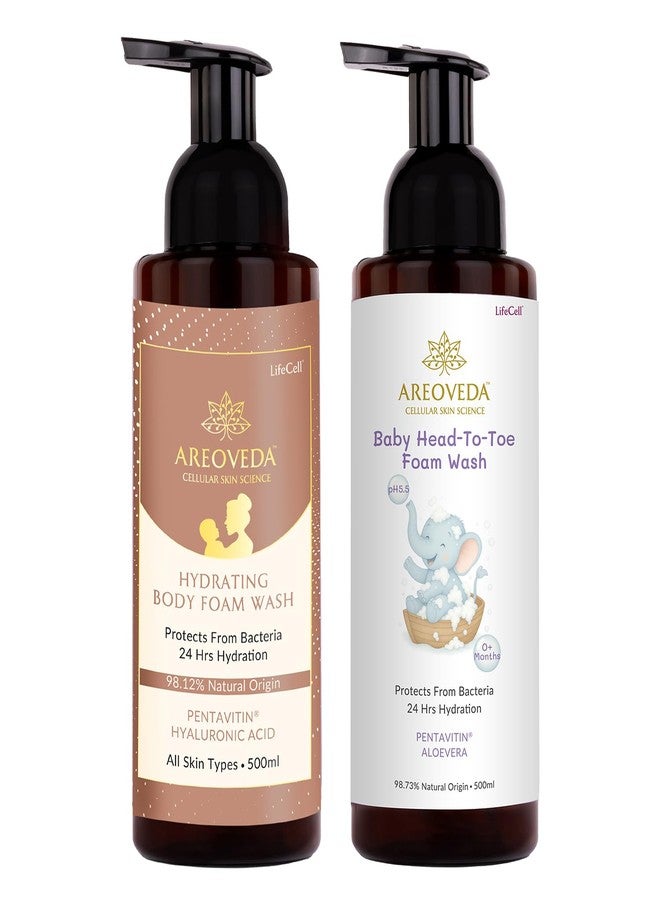 AreoVeda Mom & Baby Wash Combo With Pentavitin, Aloe Vera & Hyaluronic Acid | 24 Hrs Hydration I Soothes Skin, Reduces Irritation | PH Balanced | Cellularly Proven, Ecocert Certified & EWG Verified - Image 1