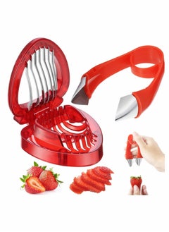 Strawberry Slicer Cutter Set, Huller Stem Remover Fruit Leaves Peeling Tool Kitchen Accessories Corer for Tomato Pineapple - 2PCS