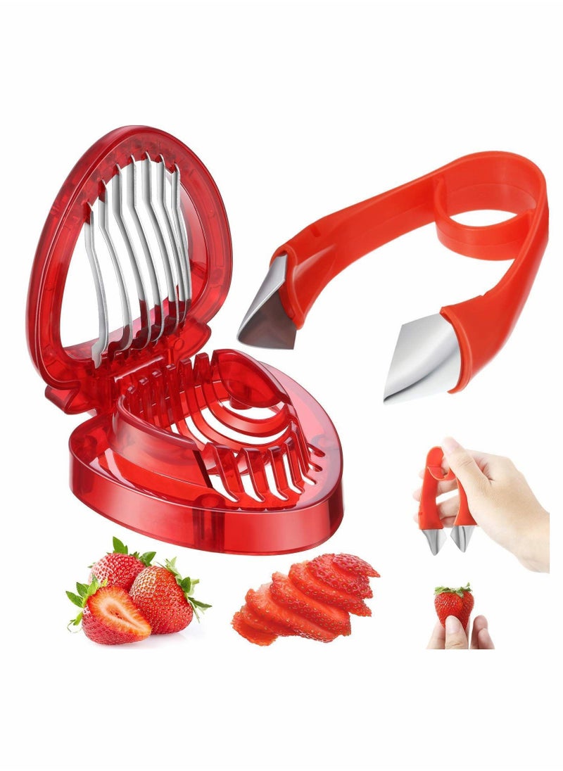Y&D - Strawberry Slicer Cutter Set, Huller Stem Remover Fruit Leaves Peeling Tool Kitchen Accessories Corer for Tomato Pineapple - 2PCS - Image 1