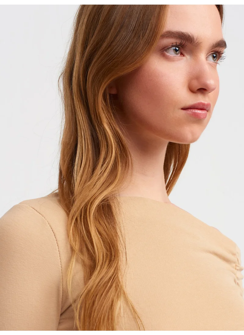 Dilvin 30770 Gathered Asymmetric Top-Beige