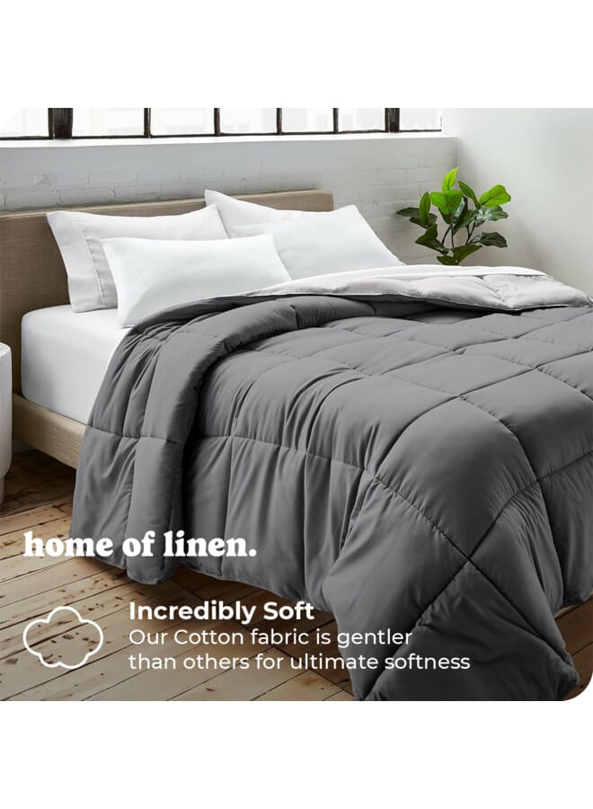 هوم اوف لينين قطن - لحاف ثقيل قابل للعكس - 2.8 كجم - حشو بديل للريش - (للفراش 100 سم / 120 سم) - مقاس (180 سم × 240 سم) - رمادي × رمادي فاتح - Image 2