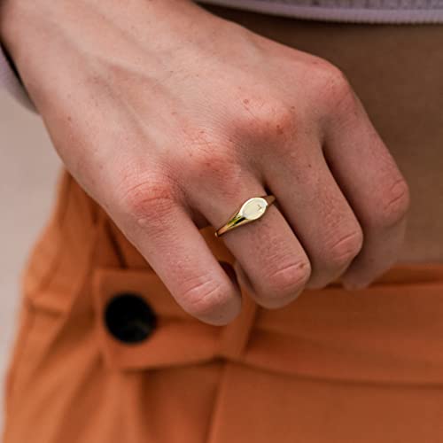 espere 18K Gold Plated Tiny Signet Ring Oval Pinky Stacking Ring North Star Dainty Gold Rings for Women - Image 2