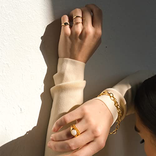 espere 18K Gold Plated Tiny Signet Ring Oval Pinky Stacking Ring North Star Dainty Gold Rings for Women - Image 5