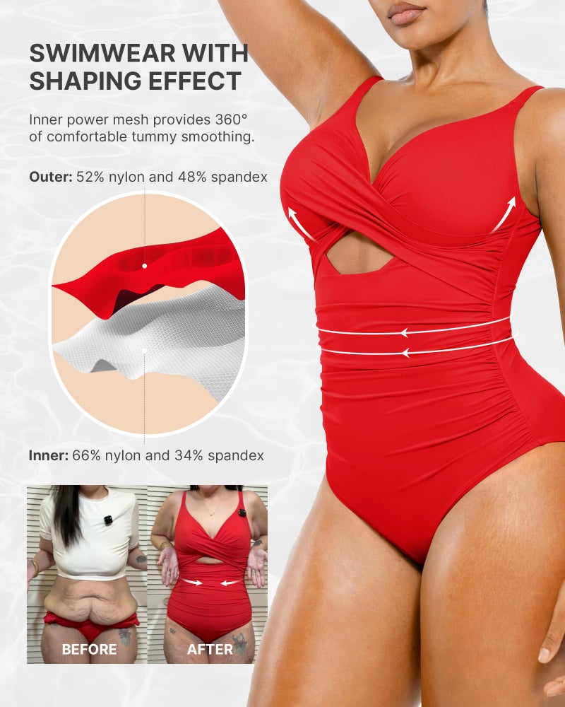 SHAPELLX Tummy Control Swimsuits Women Red Swimsuits Women Bathing Suit Slimming Swimwear(Red,X-Large) - Image 5