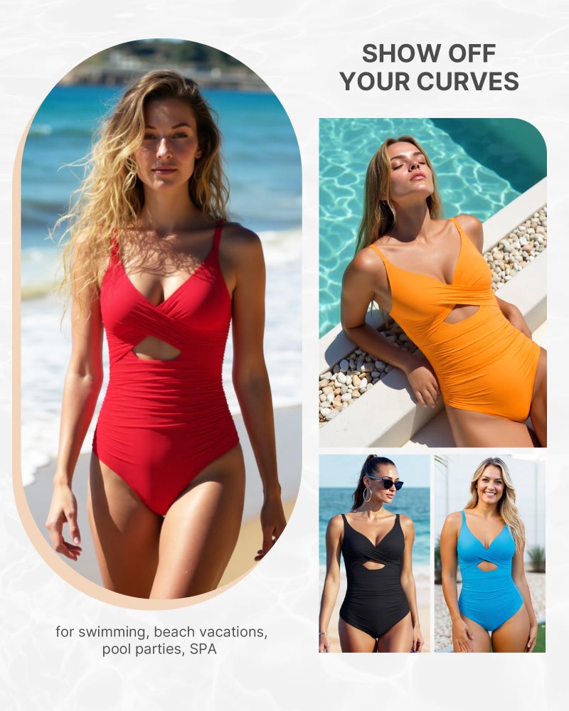 SHAPELLX Tummy Control Swimsuits Women Red Swimsuits Women Bathing Suit Slimming Swimwear(Red,X-Large) - Image 2