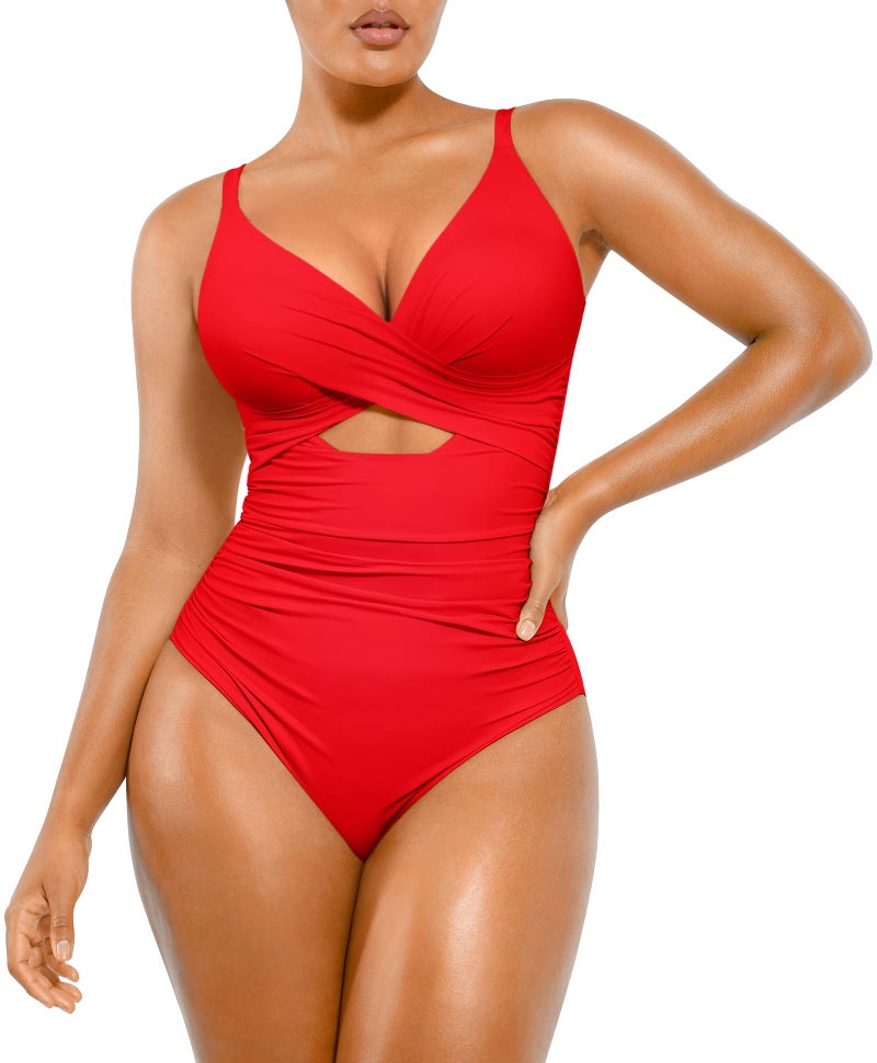 SHAPELLX Tummy Control Swimsuits Women Red Swimsuits Women Bathing Suit Slimming Swimwear(Red,X-Large) - Image 1