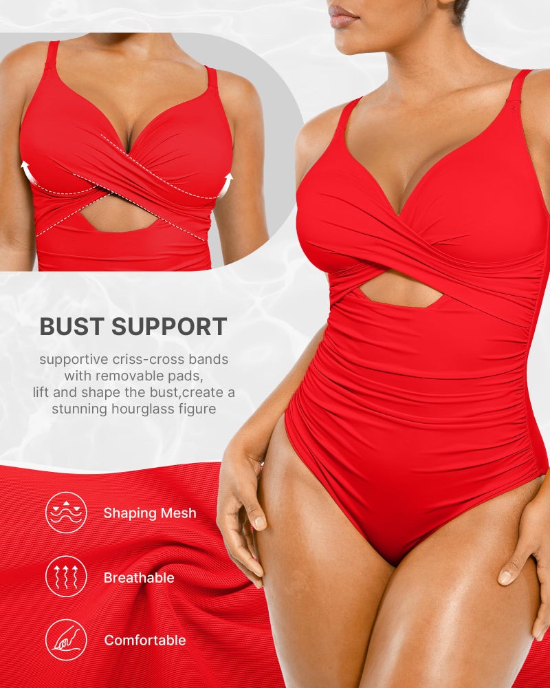 SHAPELLX Tummy Control Swimsuits Women Red Swimsuits Women Bathing Suit Slimming Swimwear(Red,X-Large) - Image 3