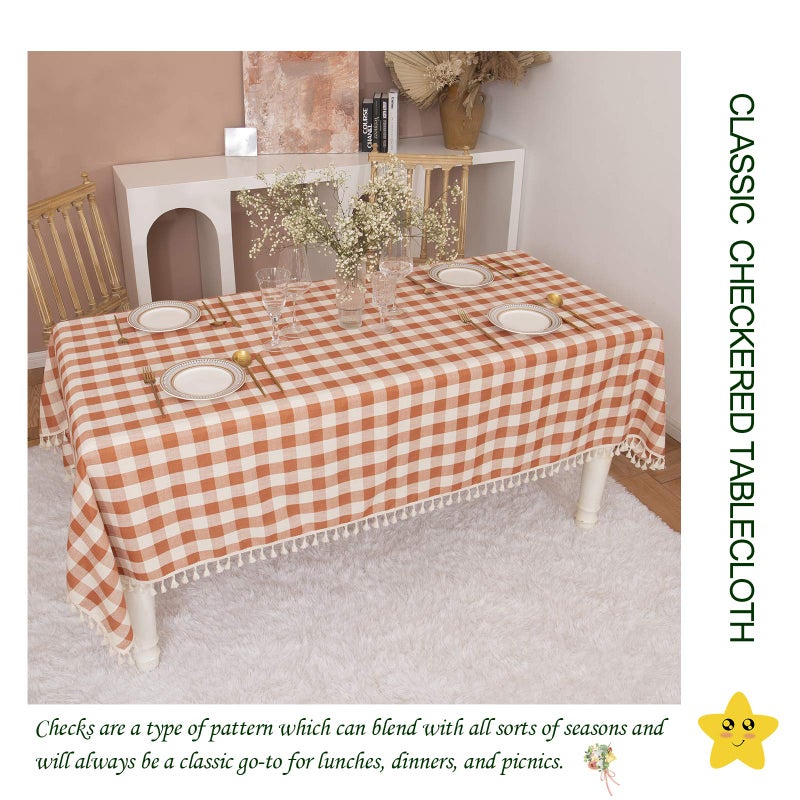 Midsummer Breeze Rustic Plaid Square Tablecloth-Country Buffalo Check Cotton Table Cloth for Spring Fall Thanksgiving Farmhouse Kitchen Dining Restaurant Decoration(55x55  Orange) - Image 5