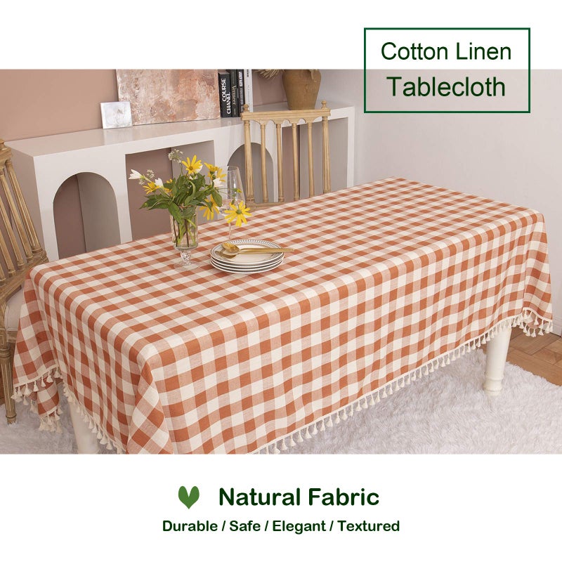 Midsummer Breeze Rustic Plaid Square Tablecloth-Country Buffalo Check Cotton Table Cloth for Spring Fall Thanksgiving Farmhouse Kitchen Dining Restaurant Decoration(55x55  Orange) - Image 2
