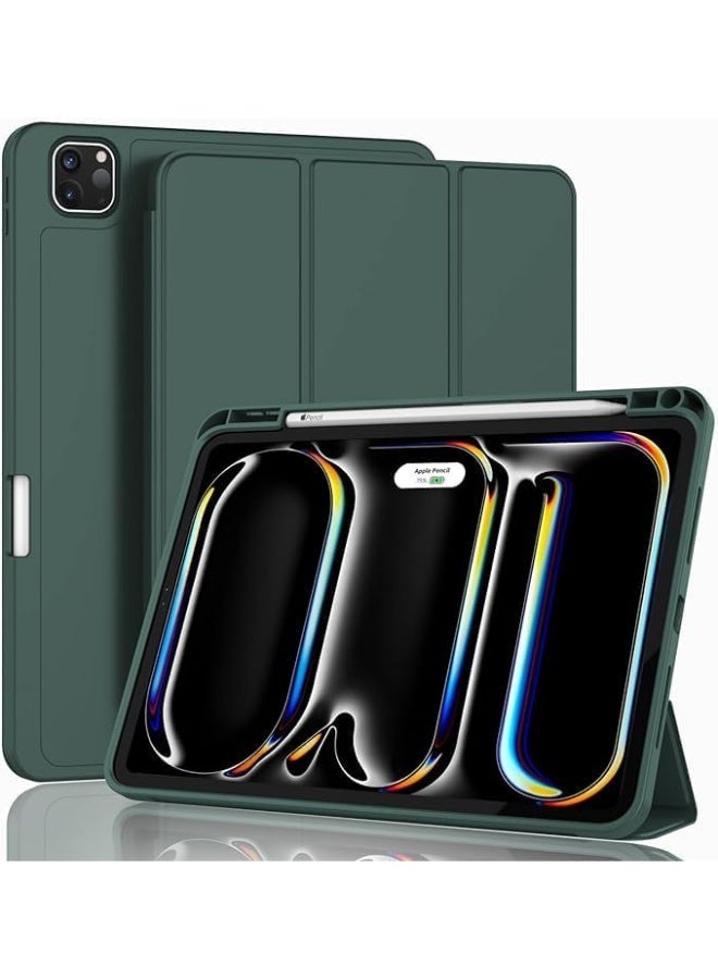 حافظة لجهاز iPad Pro مقاس 11 بوصة متوافقة مع M4 (الجيل الخامس) - حامل مع حامل قلم رصاص، ظهر TPU مقاوم للصدمات لجهاز iPad 2024 (أخضر غامق) - Image 1