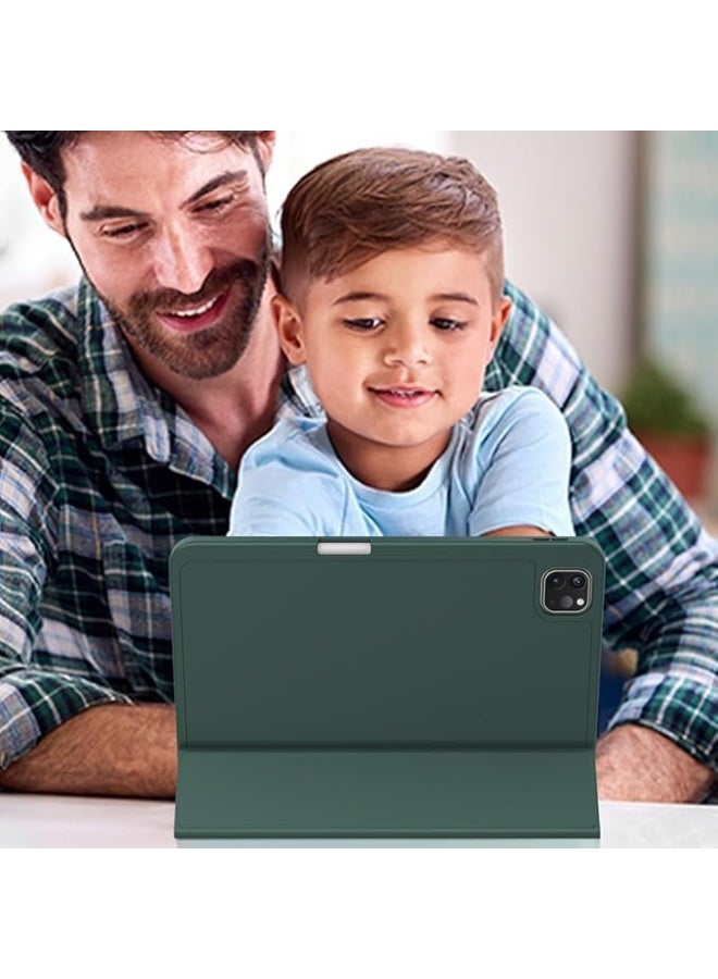 حافظة لجهاز iPad Pro مقاس 11 بوصة متوافقة مع M4 (الجيل الخامس) - حامل مع حامل قلم رصاص، ظهر TPU مقاوم للصدمات لجهاز iPad 2024 (أخضر غامق) - Image 3
