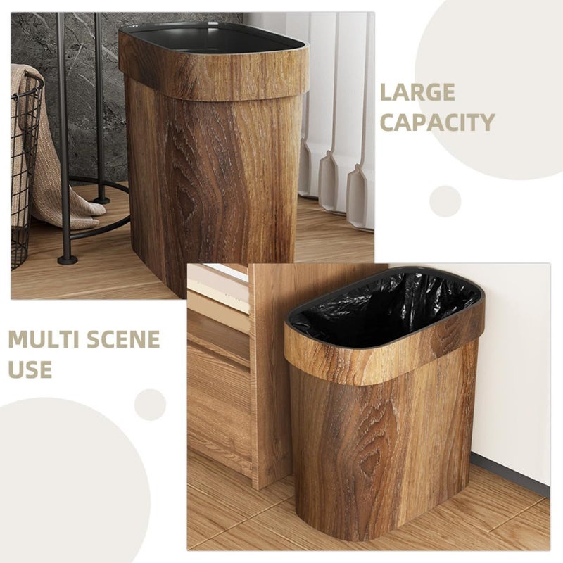 Narrow Kitchen Trash Can Imitation Wood Grain Large Capacity Waste Bin For Home Bathroom Office - Image 4