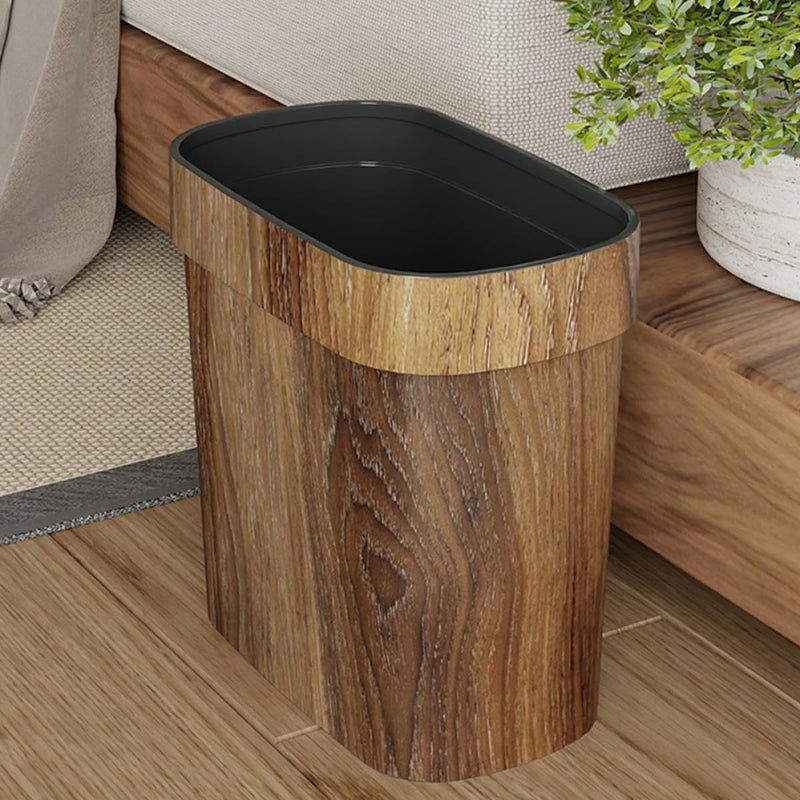 Narrow Kitchen Trash Can Imitation Wood Grain Large Capacity Waste Bin For Home Bathroom Office - Image 5