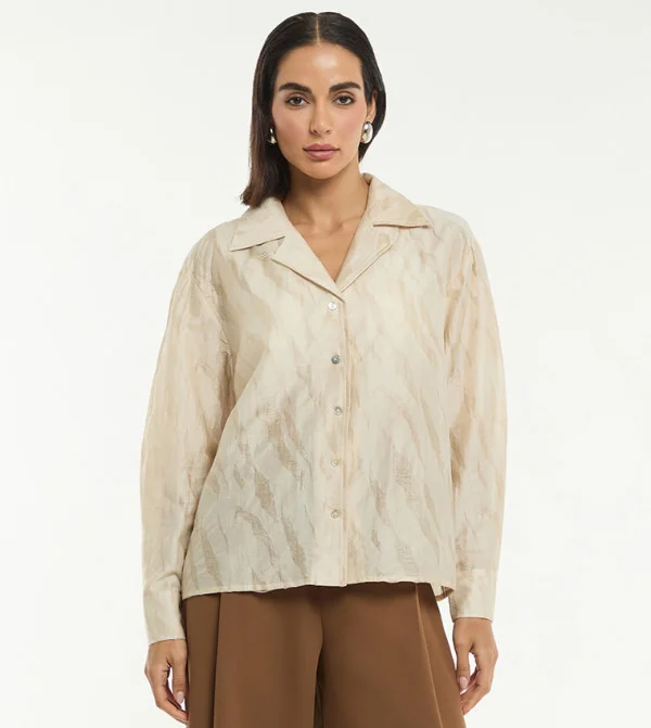 بي سي بي جي BCBG JAQUARD SATIN LONG SLEEVES SHIRT