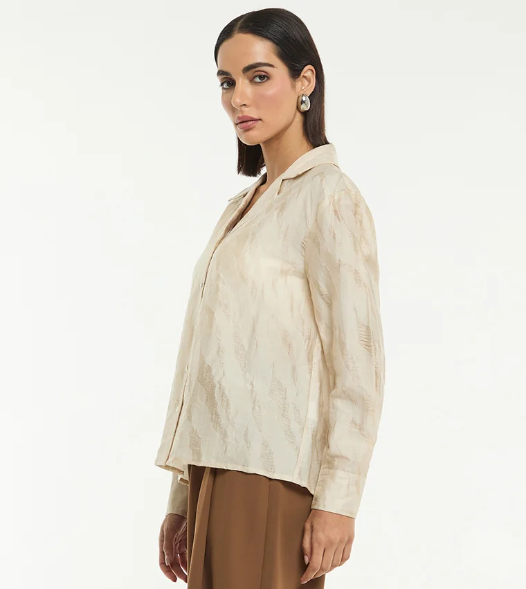 بي سي بي جي BCBG JAQUARD SATIN LONG SLEEVES SHIRT