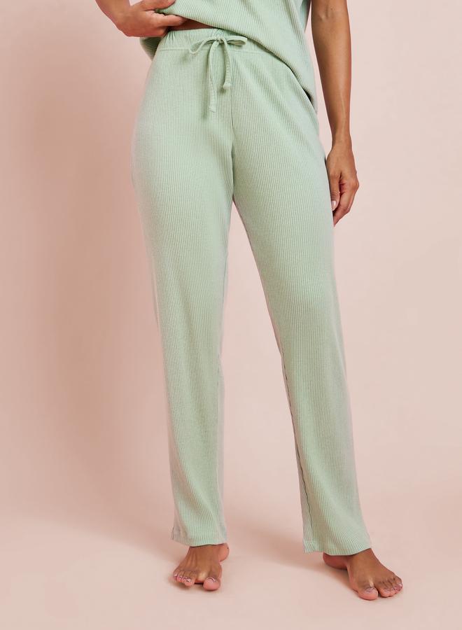 Styli Green Rib V Neck Drop Shoulder T-Shirt and Pyjama Set - Image 4
