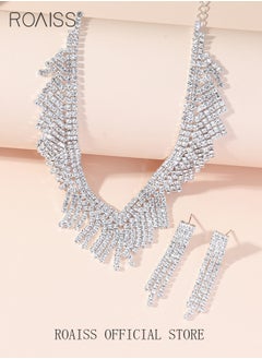 roaiss 2 Piece Jewelry Set of Necklace and Earrings Shiny Tassels Diamond Chic Rhinestone Decor Jewellery Set for Women Ladies Gift for Girlfriend Wife Mother Bridesmaids Wedding Party Accessories  - Image 4