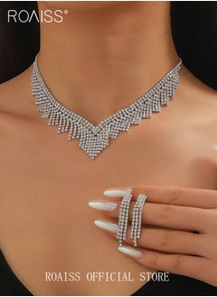 roaiss 2 Piece Jewelry Set of Necklace and Earrings Shiny Tassels Diamond Chic Rhinestone Decor Jewellery Set for Women Ladies Gift for Girlfriend Wife Mother Bridesmaids Wedding Party Accessories  - Image 2