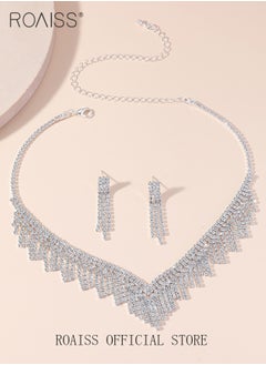 roaiss 2 Piece Jewelry Set of Necklace and Earrings Shiny Tassels Diamond Chic Rhinestone Decor Jewellery Set for Women Ladies Gift for Girlfriend Wife Mother Bridesmaids Wedding Party Accessories  - Image 3