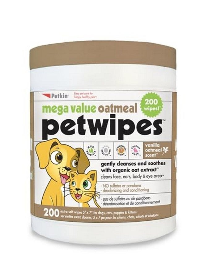 Petkin Oatmeal Mega Valu-Pack Petwipes For Dogs And Cats, Wipes Away Daily Dirt And Odour, Super Convenient, Cleans Face, Ears, Body And Eye Area, Perfect For Home Or Travel - Image 1