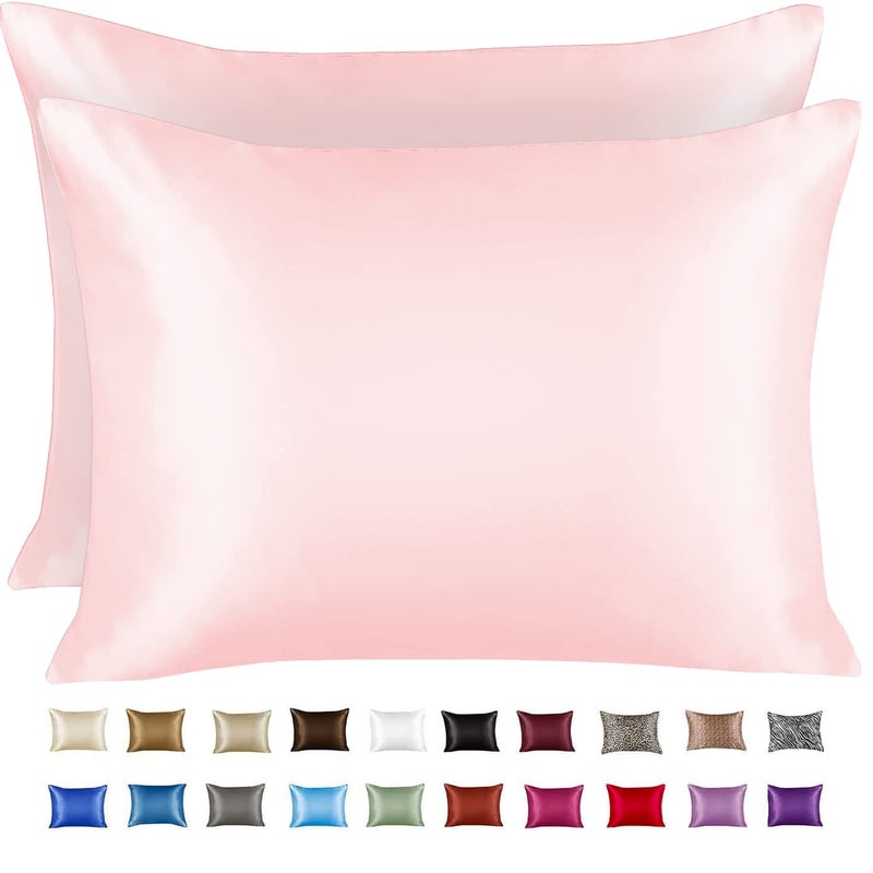 ShopBedding Pink Satin Pillowcase with Zipper for Hair and Skin Care Feels Soft and Cool Like a Silk Pillowcase Satin Pillow Cases 2 Pack Slik Pillow Cover Standard Size  Set of 2  Blissford - Image 1