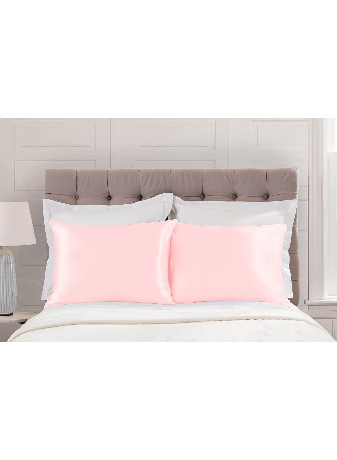 ShopBedding Pink Satin Pillowcase with Zipper for Hair and Skin Care Feels Soft and Cool Like a Silk Pillowcase Satin Pillow Cases 2 Pack Slik Pillow Cover Standard Size  Set of 2  Blissford - Image 2