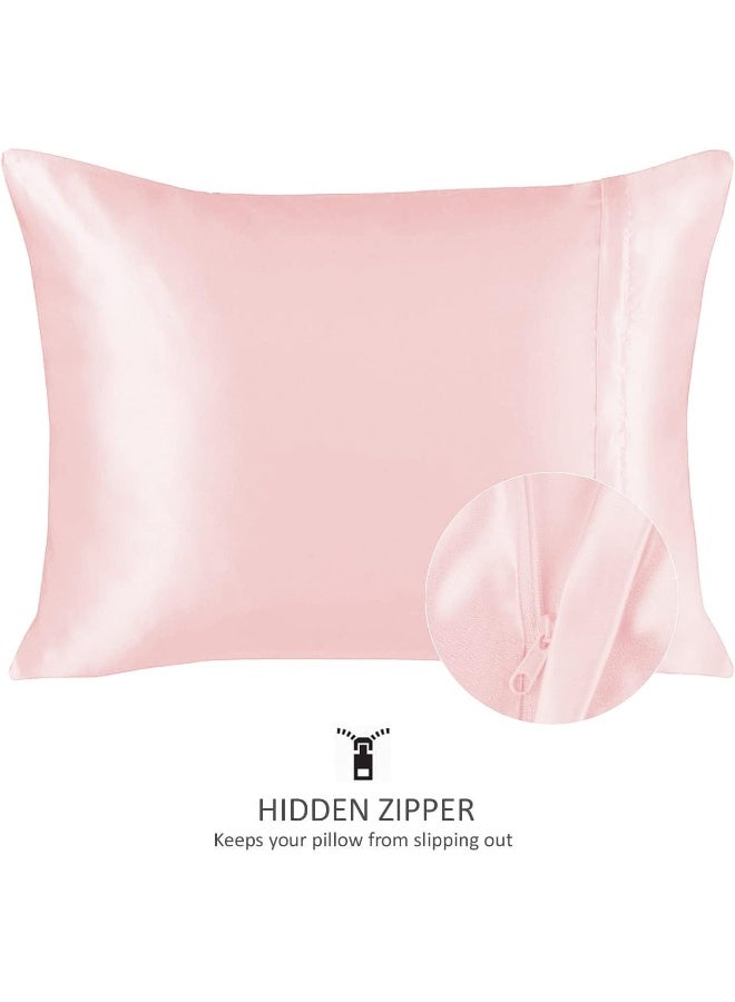 ShopBedding Pink Satin Pillowcase with Zipper for Hair and Skin Care Feels Soft and Cool Like a Silk Pillowcase Satin Pillow Cases 2 Pack Slik Pillow Cover Standard Size  Set of 2  Blissford - Image 5