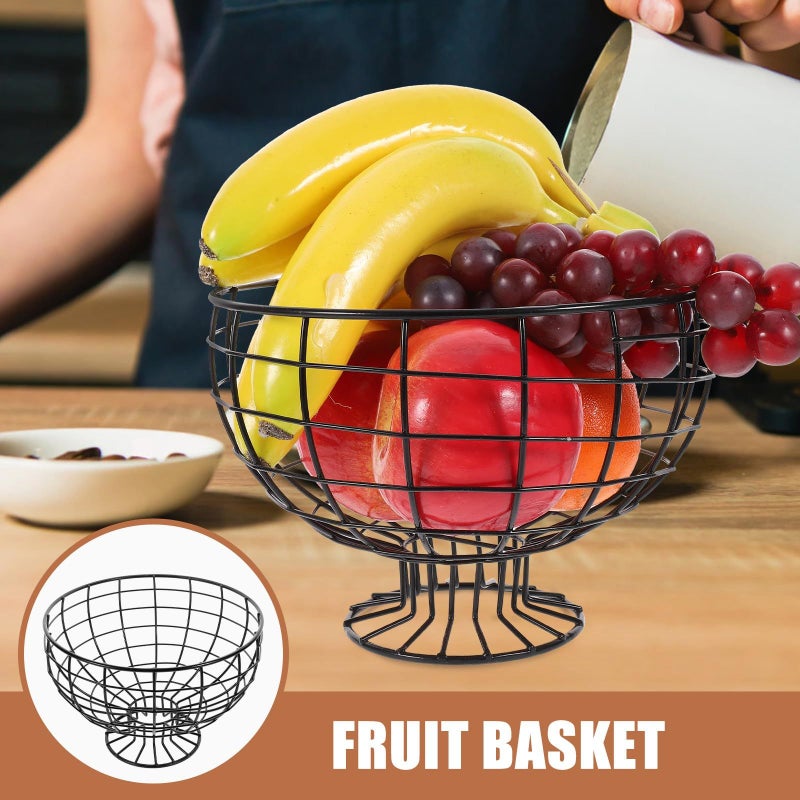 Metal Fruit Basket Kitchen Countertop Organizer Black Steel Vegetable Snack Holder - Image 5
