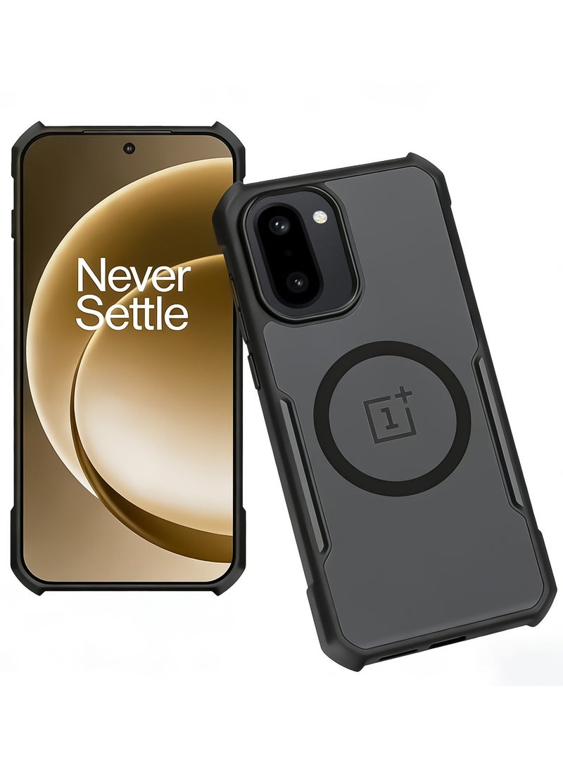 إكسوند غطاء لهاتف OnePlus 15R، تصميم حماية عدسة الكاميرا، غطاء هاتف صدمات من TPU+PC، متوافق مع الغطاء الخلفي المغناطيسي MagSafe، غطاء نصف شفاف أسود مطفي - Image 1