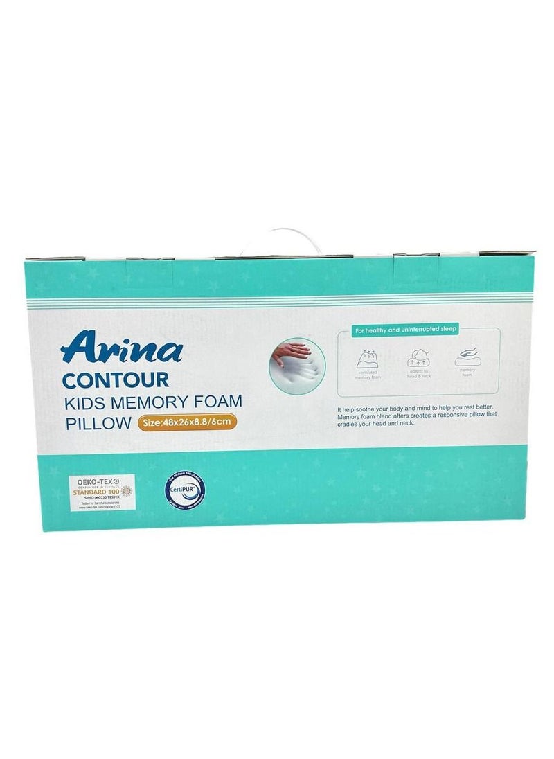 ARINA - A Comfortable Orthopedic Pillow Contour That Supports Kids's Head While Sleeping Made Of Soft Memory Foam - Size 48*8.8*26cm - Image 1