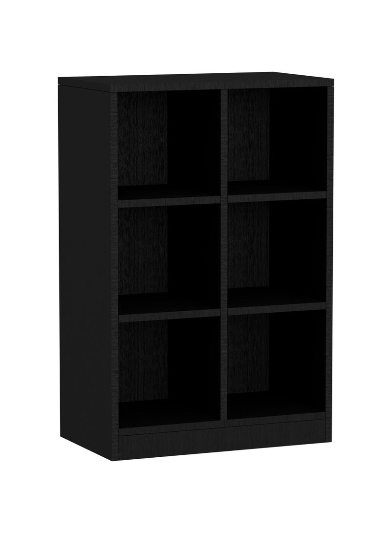 Mahmayi Mahmayi Wooden Display Shelves with 6 Storage Compartment, Freestanding, Top Shelf for Decoration Ideal for Storing Book, Files, Showpieces - Black - Image 1