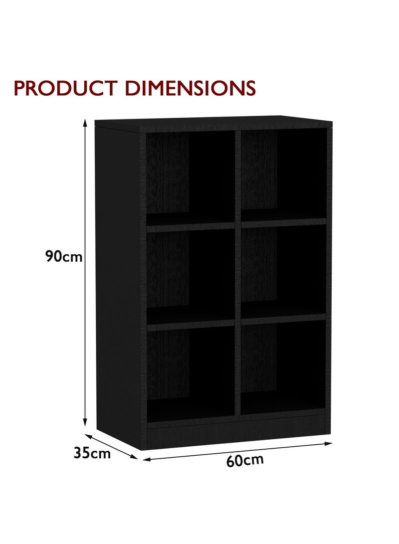 Mahmayi Mahmayi Wooden Display Shelves with 6 Storage Compartment, Freestanding, Top Shelf for Decoration Ideal for Storing Book, Files, Showpieces - Black - Image 2