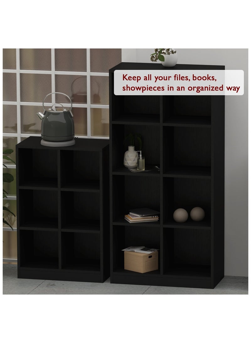 Mahmayi Mahmayi Wooden Display Shelves with 6 Storage Compartment, Freestanding, Top Shelf for Decoration Ideal for Storing Book, Files, Showpieces - Black - Image 3