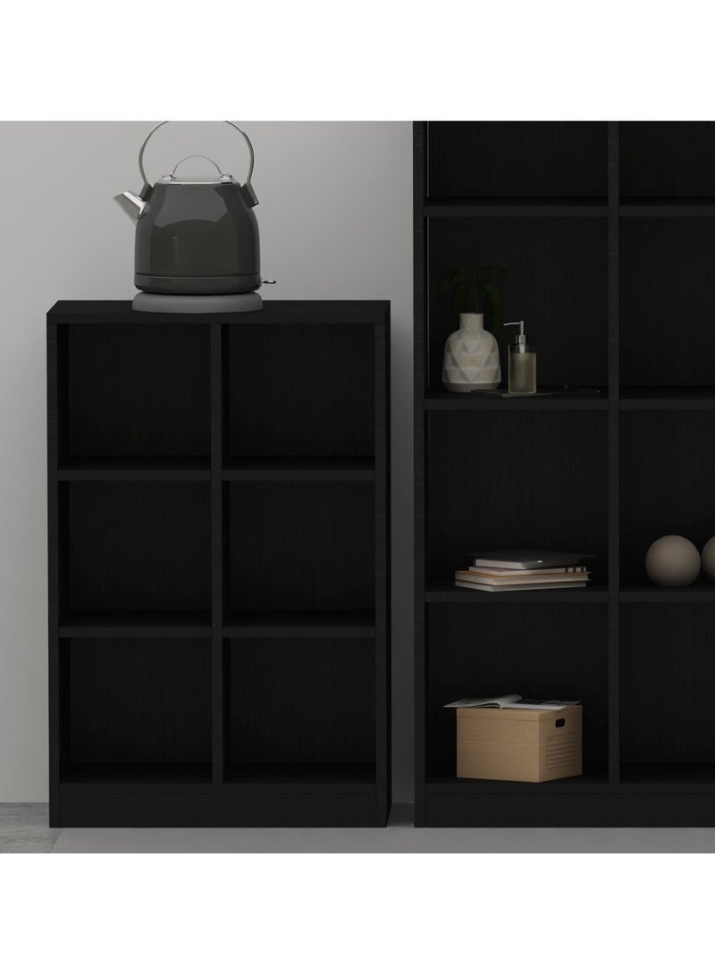 Mahmayi Mahmayi Wooden Display Shelves with 6 Storage Compartment, Freestanding, Top Shelf for Decoration Ideal for Storing Book, Files, Showpieces - Black - Image 5