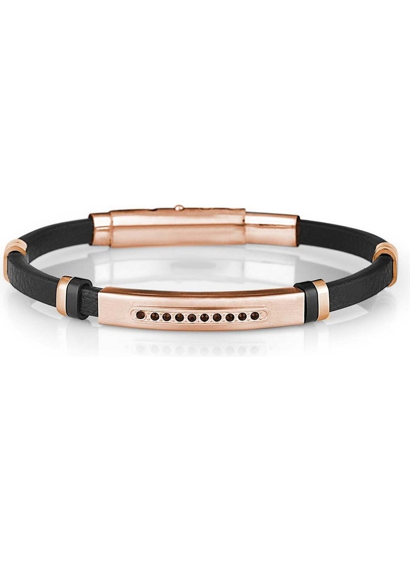 DANIEL KLEIN - DKJ.6.2160.4 Rose Black Leather Men's Bracelet - Image 1