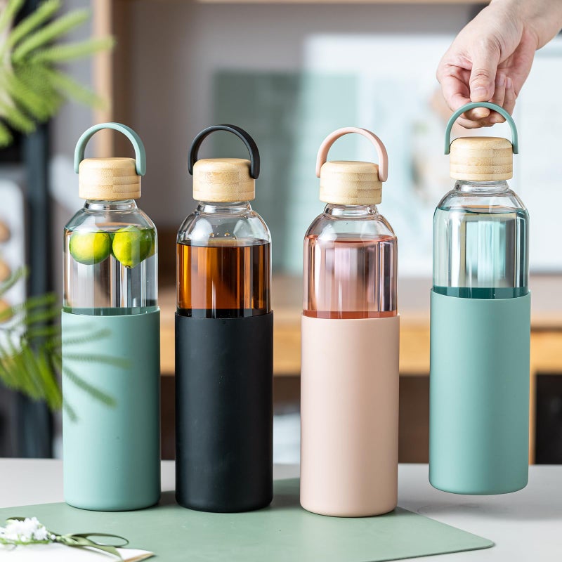 wangsdjy 34oz Glass Water Bottles with Silicone Sleeve, BPA Free Water Bottle Glass with Leak-Proof Lid, Reusable Water Bottle for Hot & Cold, Ideal for Hiking Travel Gym office (Pink) - Image 3