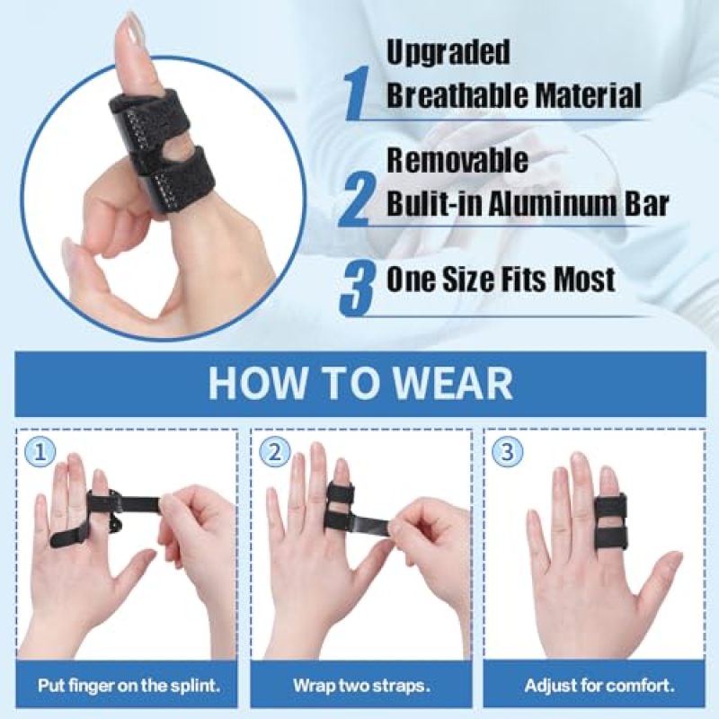 Trigger Finger Splint: 5-Piece Black Breathable Fabric Set - Adjustable Rigid Orthopedic Support Finger Brace for Arthritis, Broken Finger Recovery and Daily Hand Therapy - Image 5